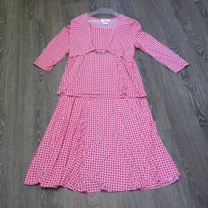 VINTAGE 1980's Top Skirt Set Size S/M* Chain Pink/White Cottagecore Grannycore